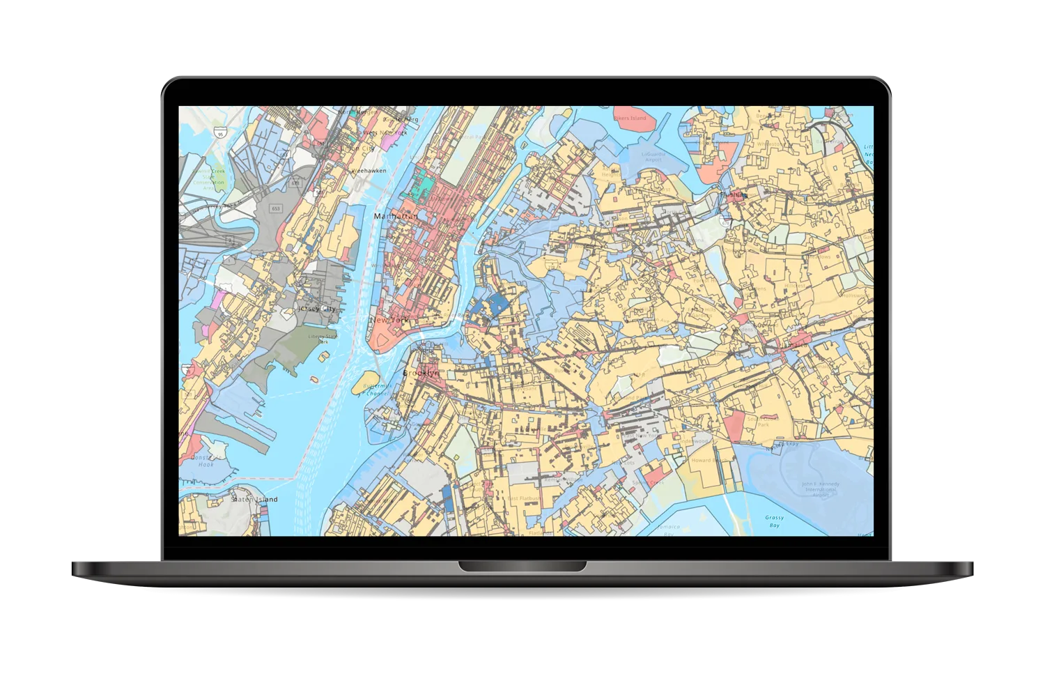 Land use colouring every parcel across the New York metropolitan area in a GIS view of LightBox data.