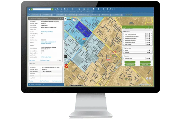 LightBox mapping application showing Canadian property data on screen.
