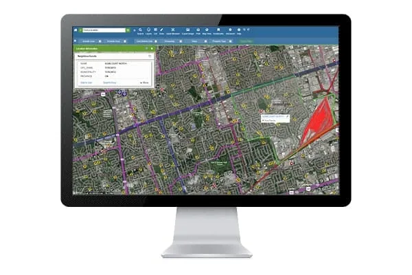 CanMap Postal Code Suite boundaries displayed on a desktop monitor.