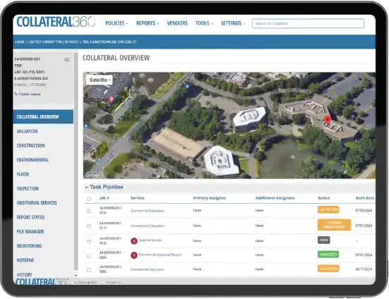 The Collateral360 collateral overview screen on a tablet.