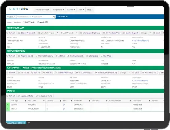 The RIMS portfolio management screen on a tablet.