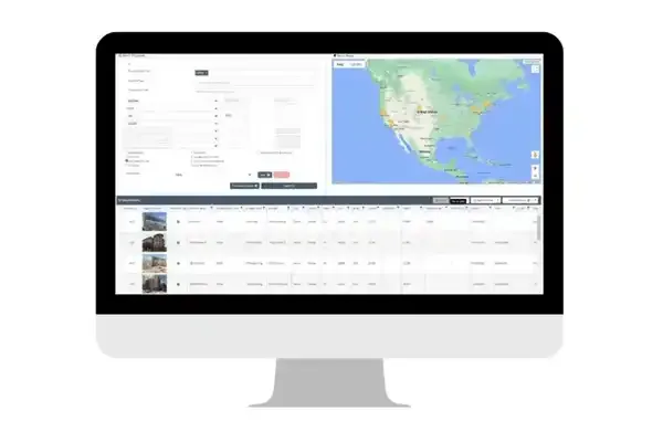 A LightBox property search, map and results table on a desktop screen.