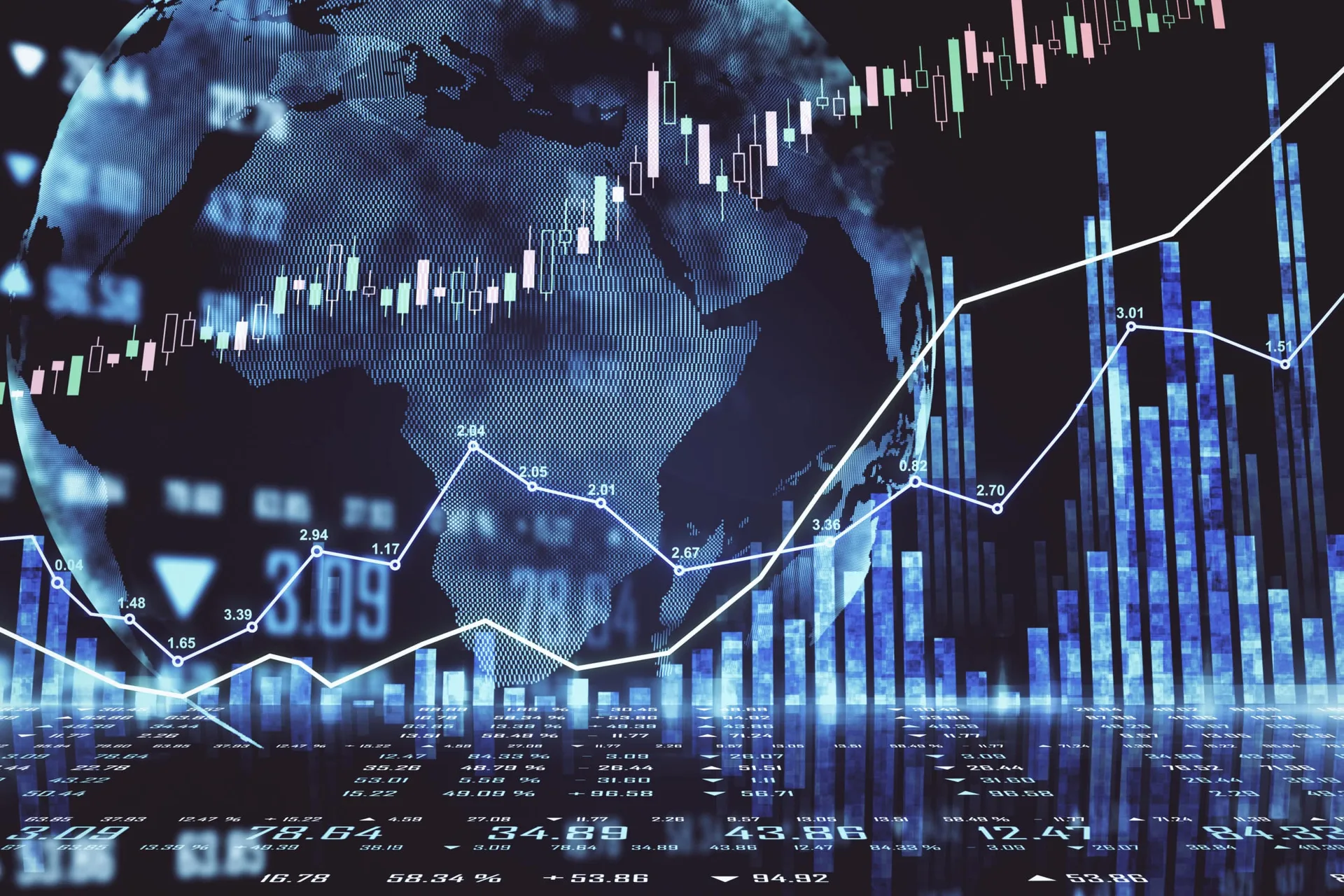 Global,Stock,Market,Concept,With,Circle,World,Map,And,Financial