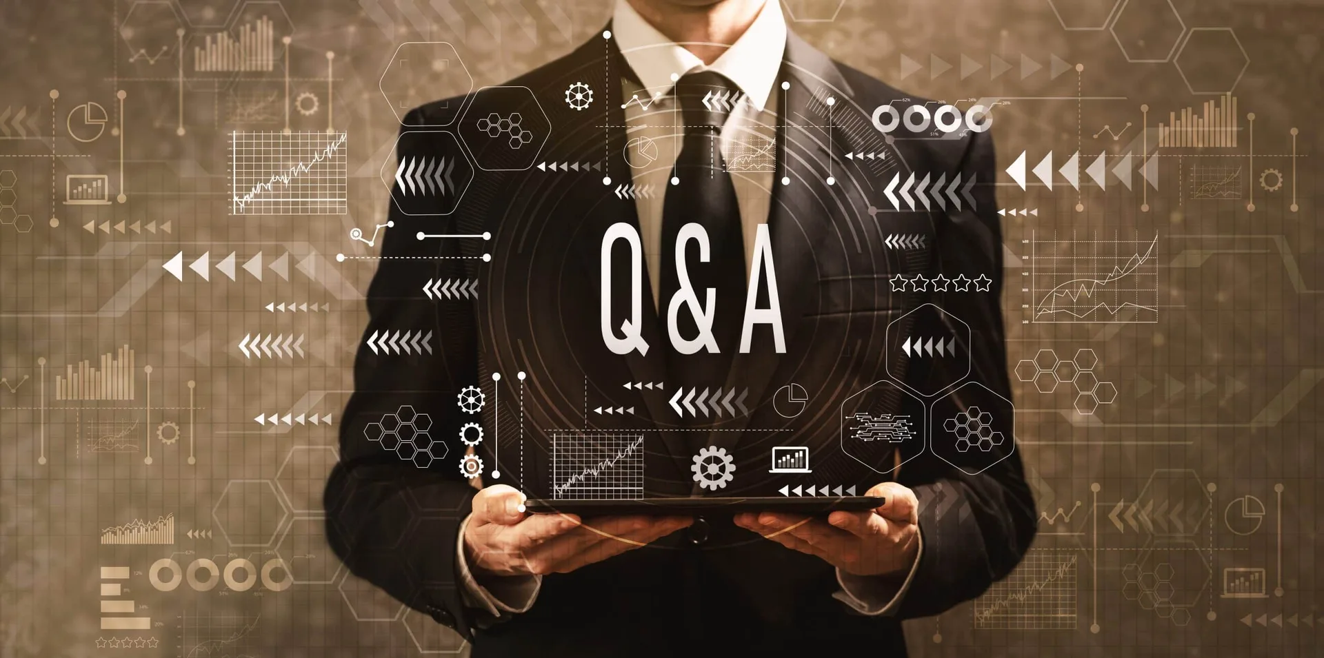 Q,And,A,With,Businessman,Holding,A,Tablet,Computer,On